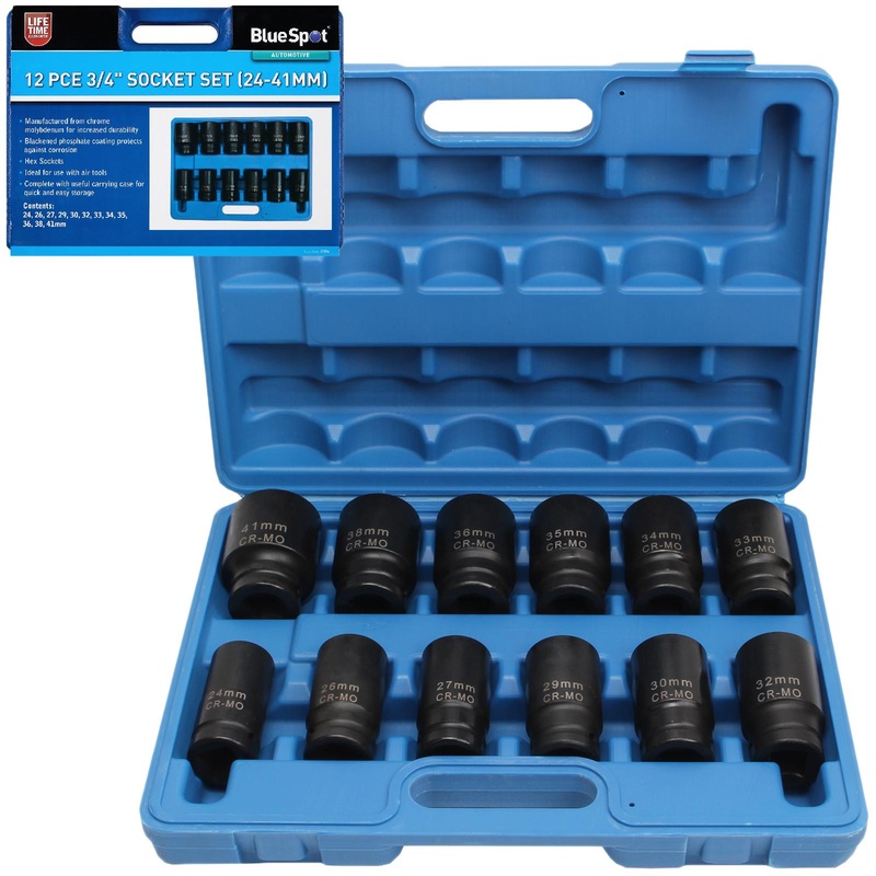 BlueSpot Impact Socket Set 3/4" Drive 24-41mm 12 Piece