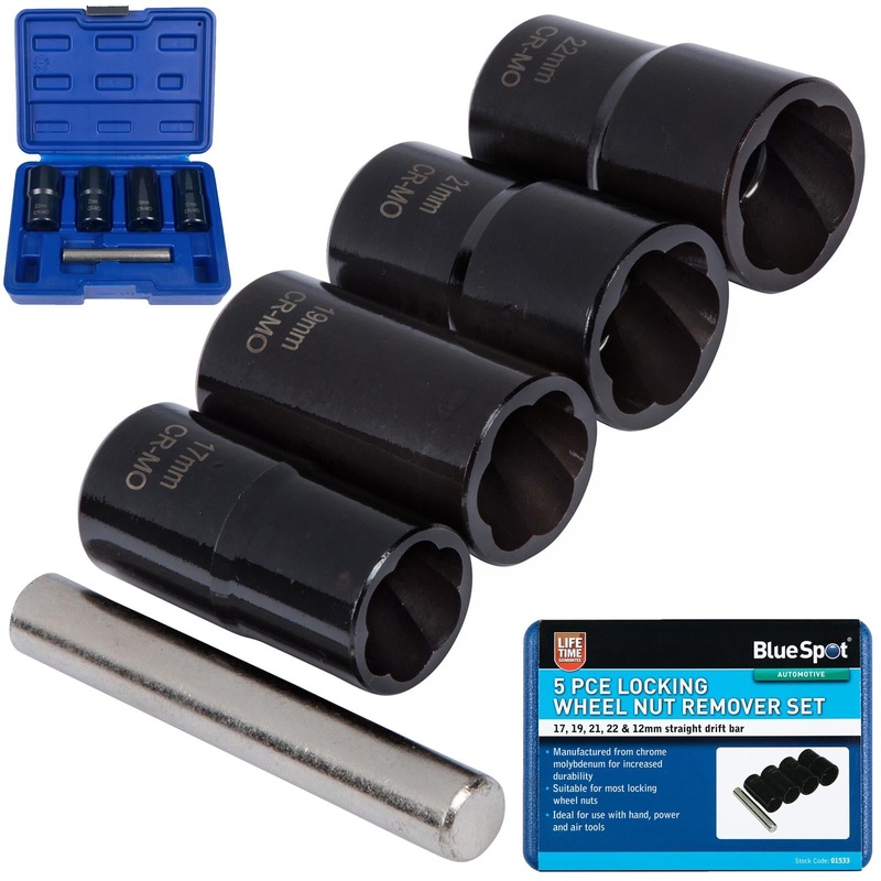 BlueSpot Locking Wheel Nut Remover Set 5 Piece 17-22mm