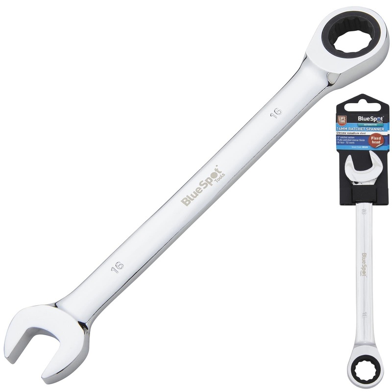 BlueSpot Ratchet Combination Spanner Fixed Head Chrome Vanadium 16mm