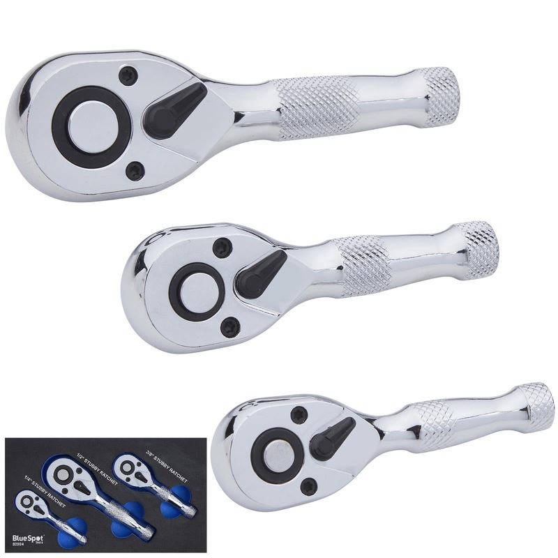 BlueSpot Stubby Ratchet Set In EVA Foam 3 Piece 1/4" 3/8" 1/2" Drive
