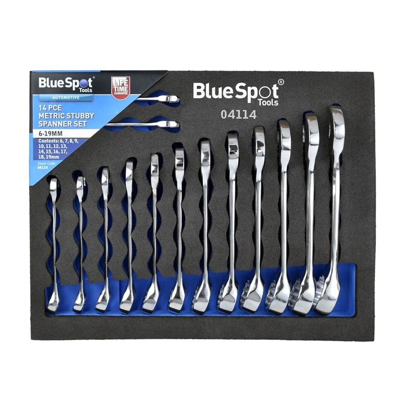 BlueSpot Stubby Spanner Set In Eva Foam 14 Piece 6-19mm Metric Eva Foam Tray