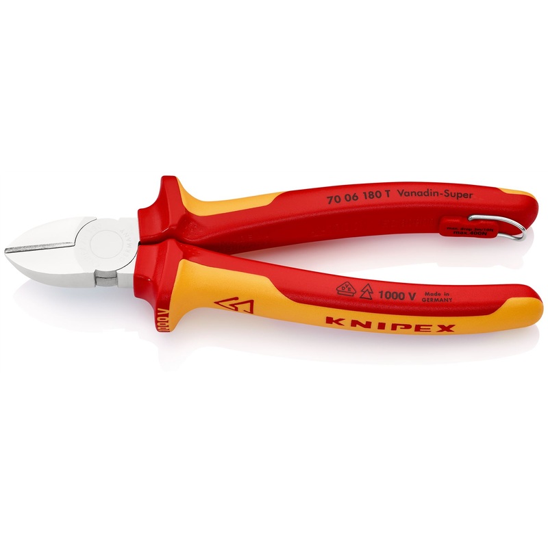 Knipex Diagonal Cutter Side Cutting Pliers 180mm Chrome VDE Insulated 1000V with Tether Point 70 06 180 T