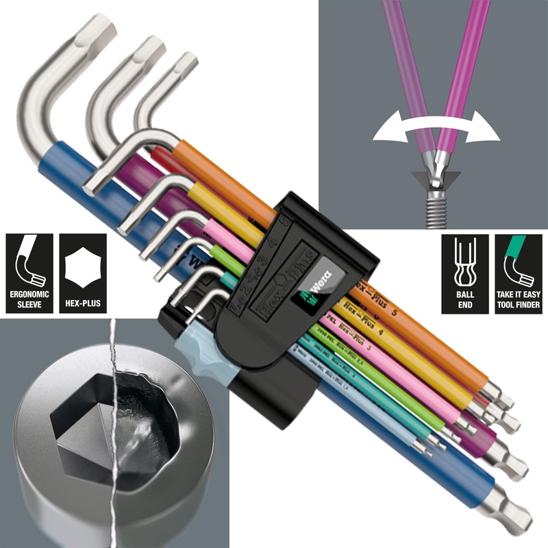 Wera Hex Key Set 3950/9 Multicolour Stainless Steel 1 L-Key Metric 9 Piece 1.5-10mm