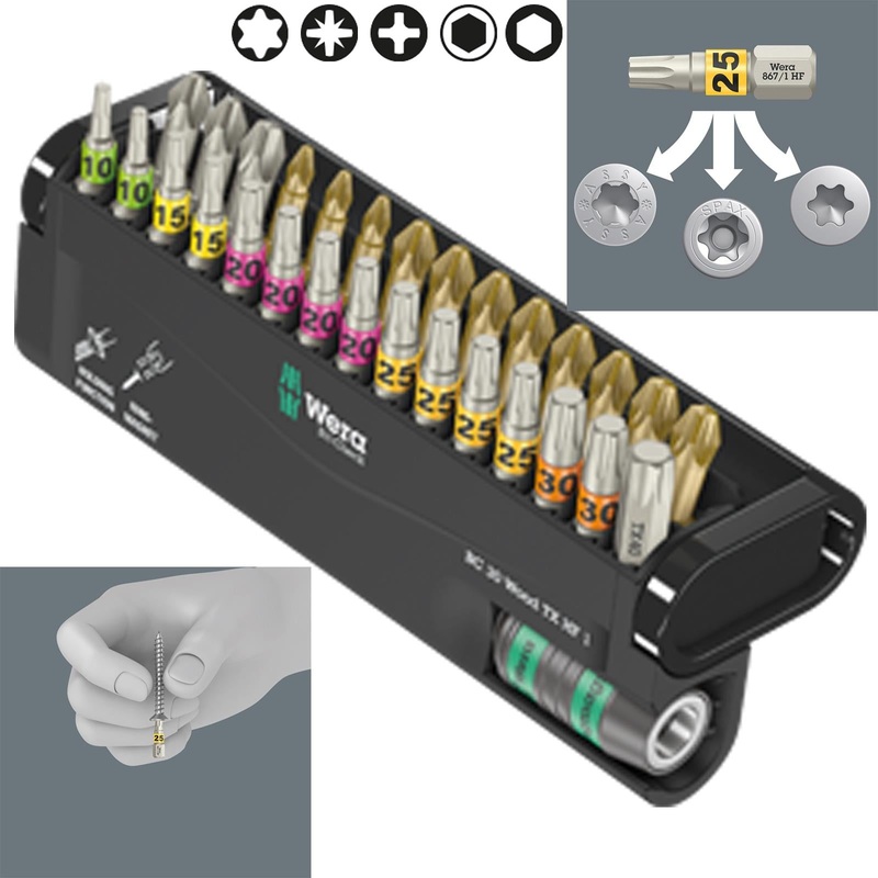 Wera Wood Screwdriver Bits Torx with Holding Function 30 Piece Bit-Check 30 Wood TX HF 1