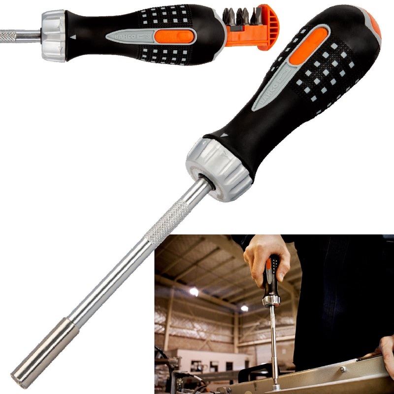 Bahco Ratchet Screwdriver with 1/4" Hex Bits Phillips Pozi Slotted