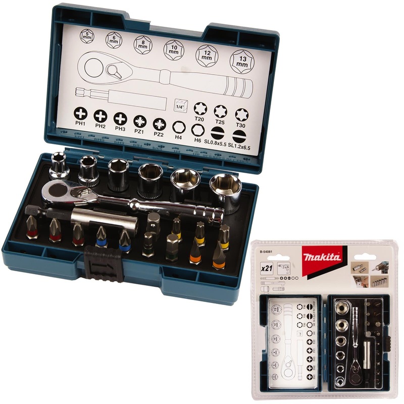Makita Ratchet Socket and Screwdriver Bit Set 21 Piece B-54081