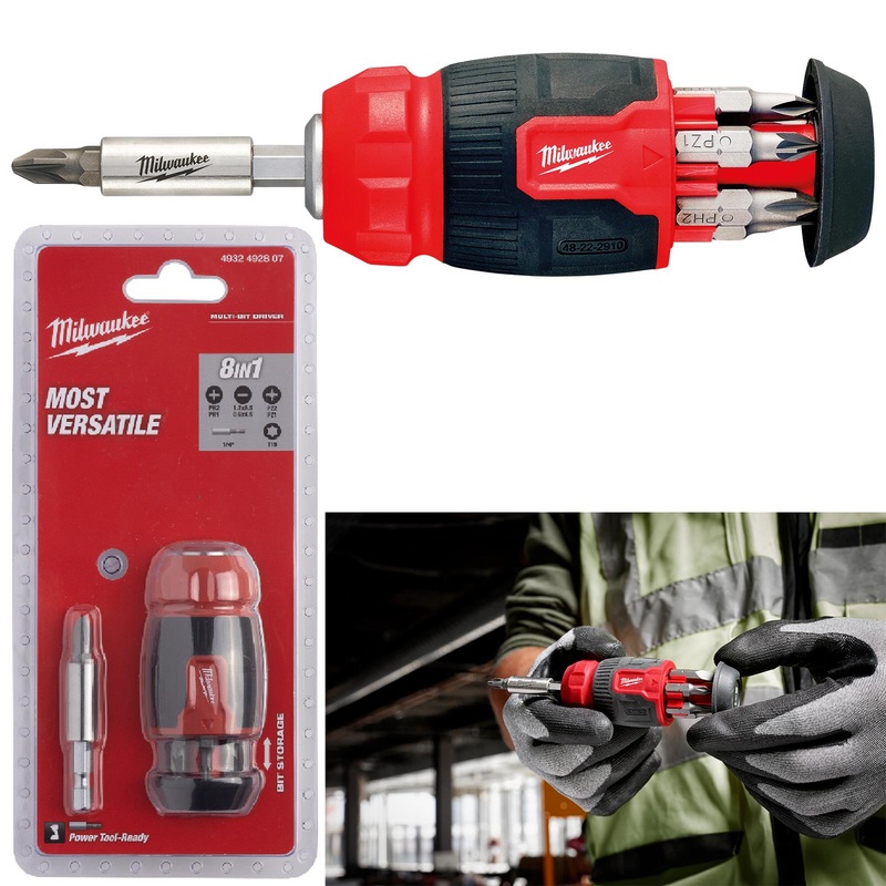 Milwaukee Compact Multi Bit Screwdriver Set 8 in 1 Stubby Pozi Phillips Torx Slotted