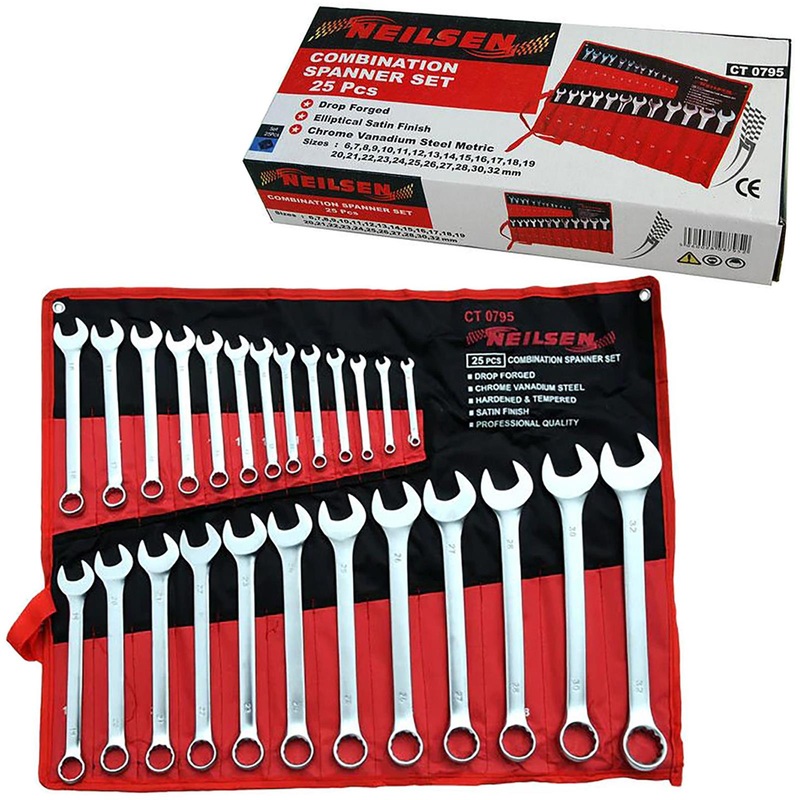 Neilsen Combination Spanner Set Metric Combo Open End Ring Garage Tool Set 25pc