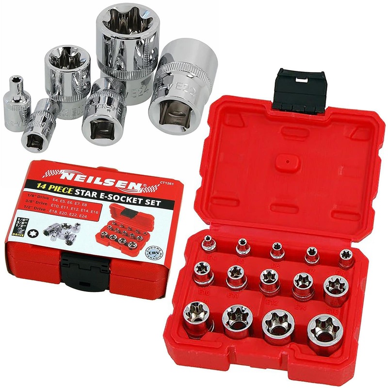 Neilsen E Socket Set External Torx Star Female Garage Mechanic 1/4" 3/8" 1/2" Drive