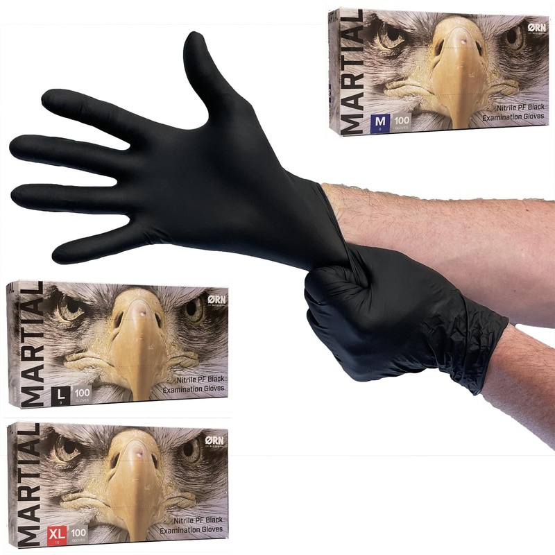 ORN Nitrile Disposable Gloves Martial Black Powder Latex Free 100 Box - Choose Size