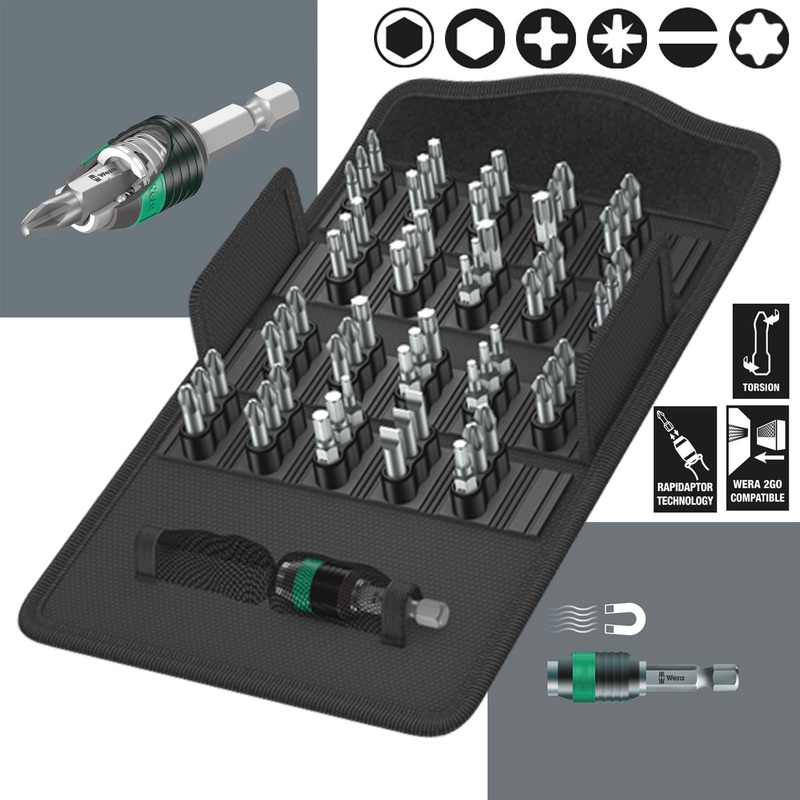 Wera Screwdriver Bit Set 61 Piece Bit Safe 61 Universal 1 with Rapidaptor Bit Holder