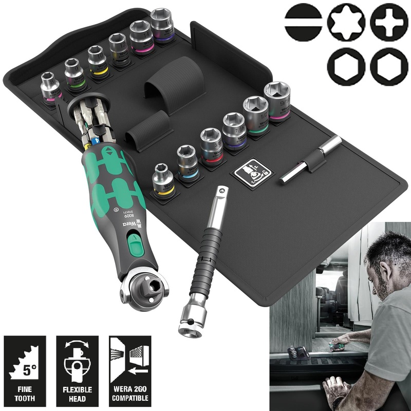 Wera Screwdriver Set 8009 Zyklop Pocket Set 4 Sockets and Bit Kit in Case 27 Pieces