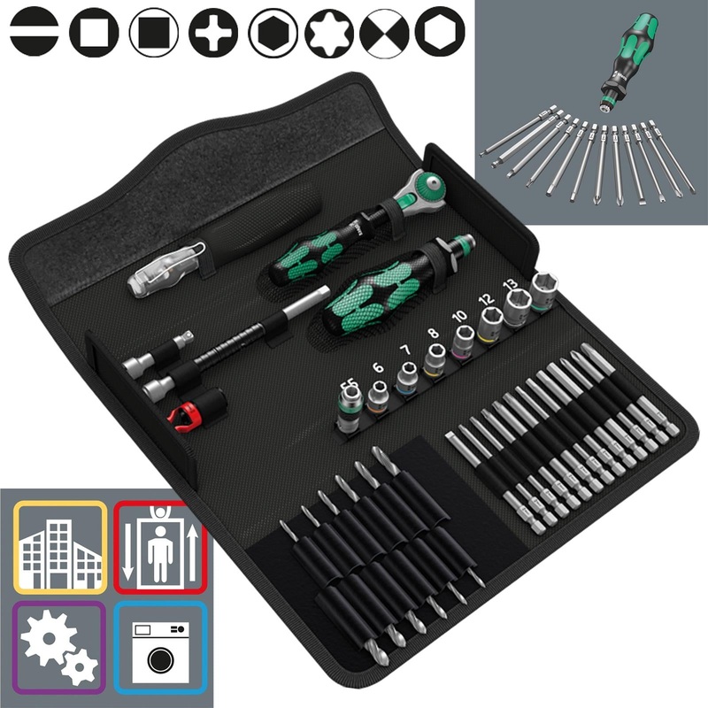 Wera Socket and Screwdriver Bit Set 1/4" Drive 39 Piece Kraftform Kompakt M 1 Metal