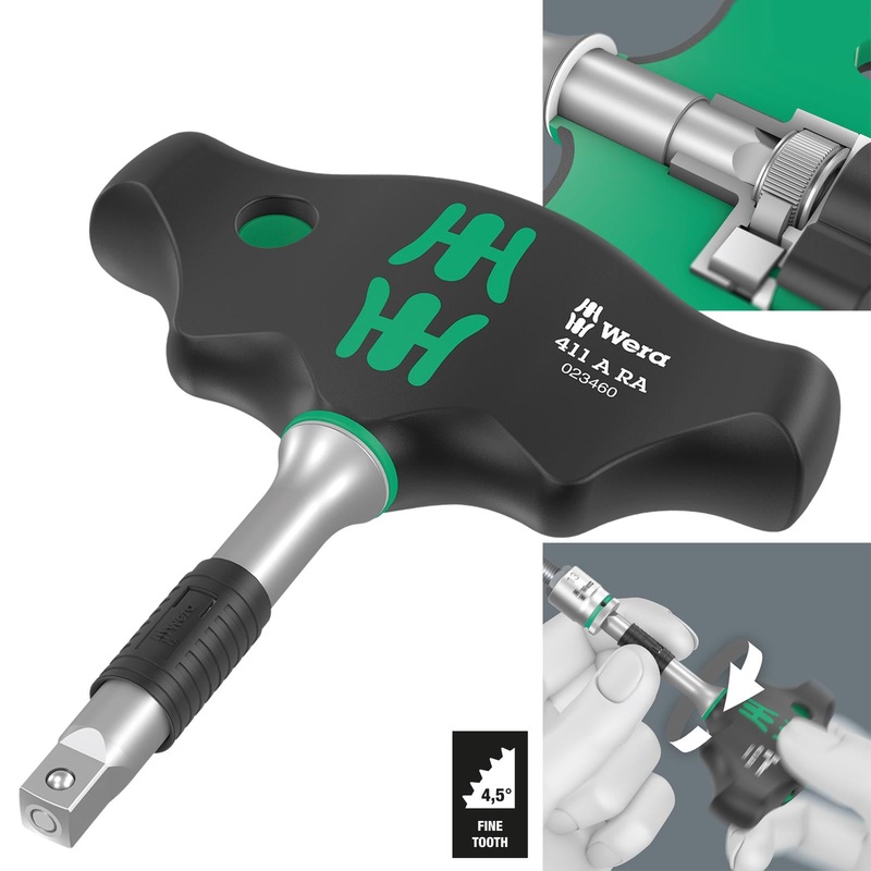 Wera T-Handle Adaptor Screwdriver 1/4" Drive with Ratchet Function 411 A RA