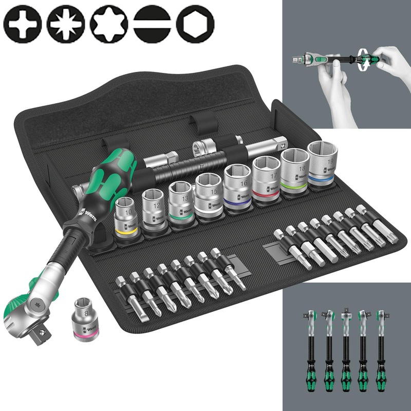 Wera Zyklop Speed Ratchet Socket and Screwdriver Bit Set 3/8" Drive 8100 SB 6 Metric 29 Pieces