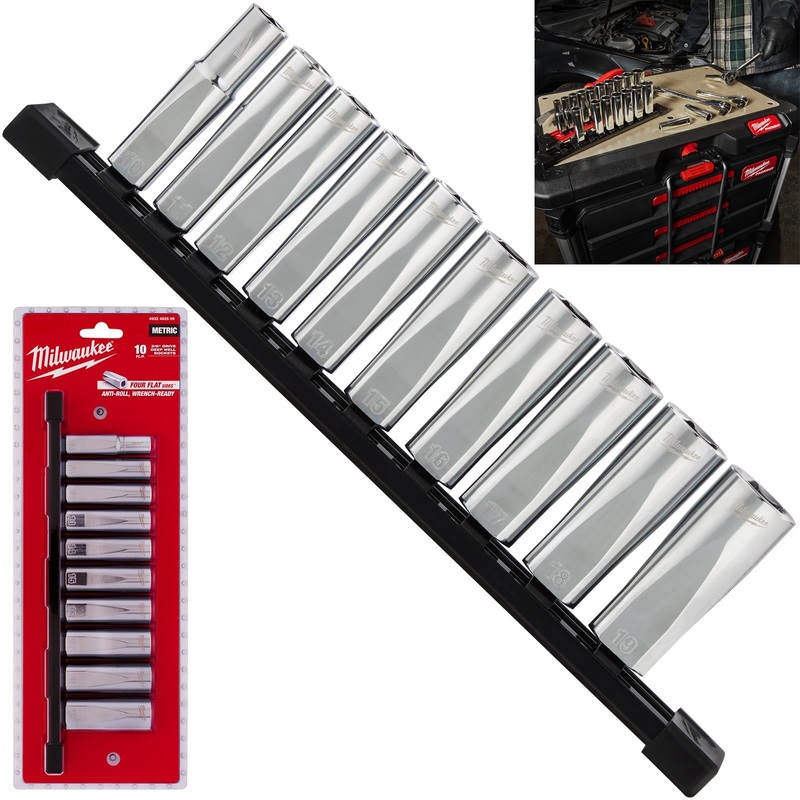 Milwaukee Chrome Socket Set Deep on Socket Rail 3/8" Drive Metric 10-19mm