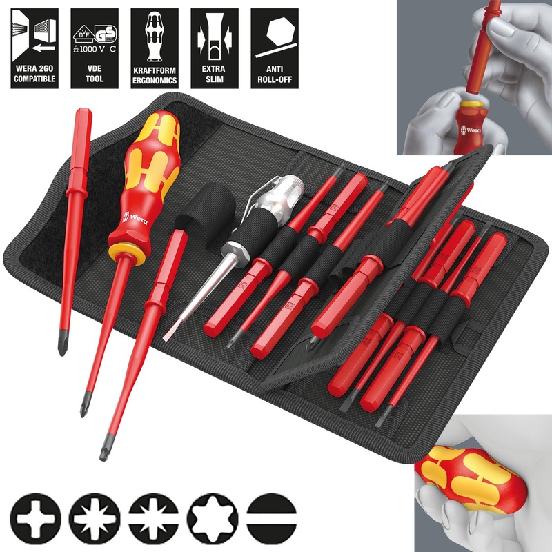 Wera VDE Screwdriver Set Interchangable Kraftform Kompakt 16 Extra Slim 1 16 Pieces