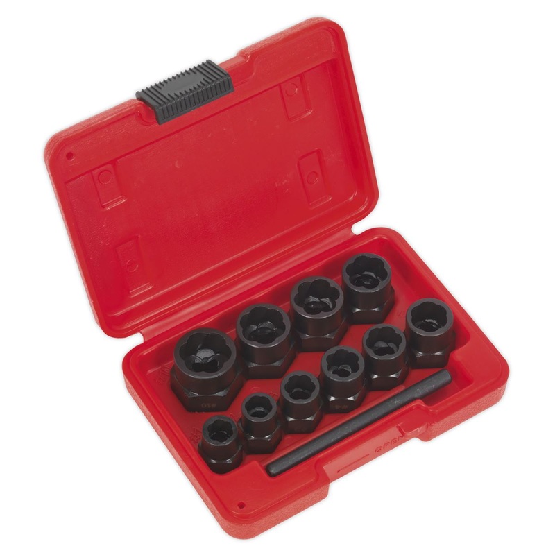 Sealey 10 Piece 3/8" Drive or Spanner Bolt Extractor Set Remover Spiral Flutes