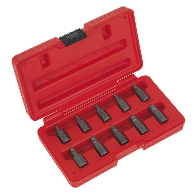 Sealey 10 Piece Multi Spline Screw Extractor Set Broken Stud Bolt Removal Hex Head