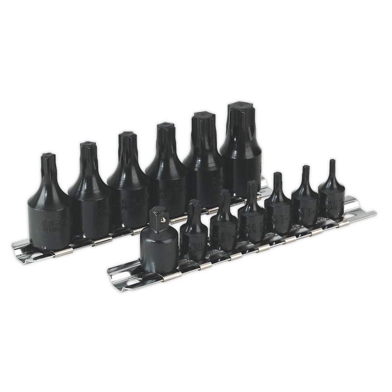 Sealey 13 Piece 1/4" & 3/8" Drive Trx-Star Socket Set T10-T60 One Piece Rail