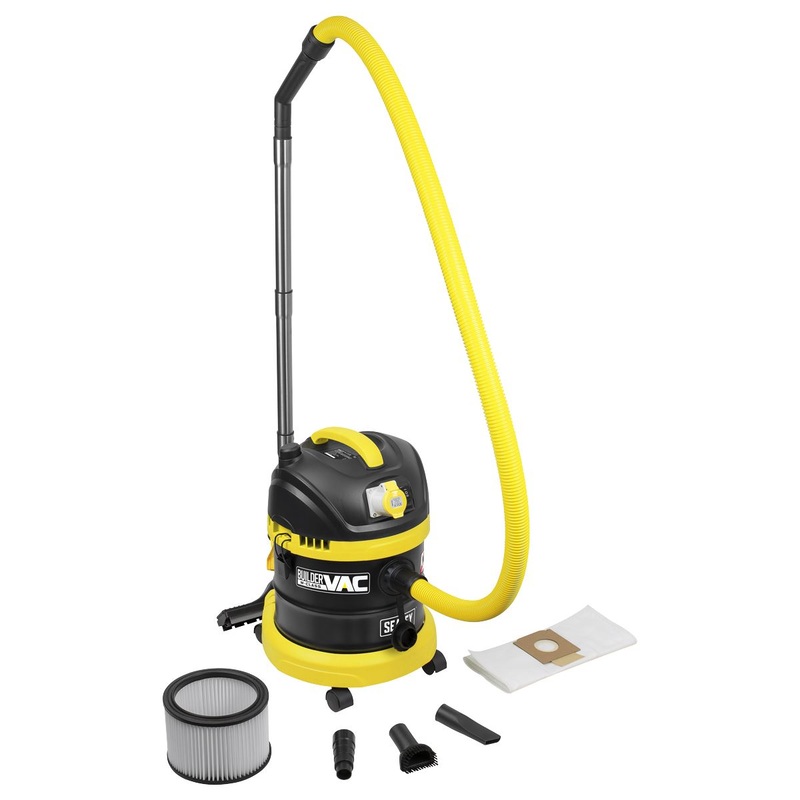 Sealey BuilderVac Wet & Dry Vacuum Cleaner 15L Stainless Steel Drum M Class Filtration 110V
