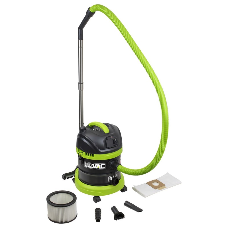 Sealey BuilderVac Wet & Dry Vacuum Cleaner 15L Stainless Steel Drum M Class Filtration