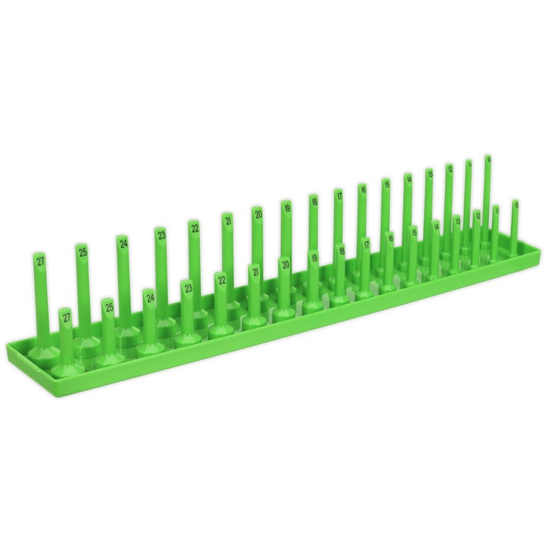 Sealey Premier High Visibility Green 1/2" Square Drive Socket Holder 10-27mm Rail