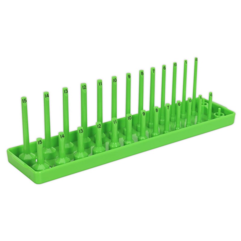 Sealey Premier High Visibility Green 1/4" Square Drive Socket Holder 4-15mm Rail