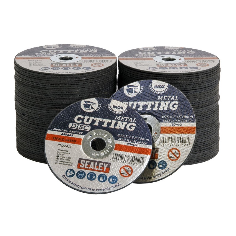 Sealey Cutting Disc Pack of 100 75 x 1.2mm 10mm Bore