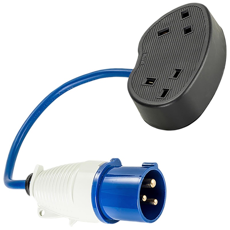Defender 230V Fly Lead Converter 16A Plug to 2 Gang 13A Socket Caravan Generator