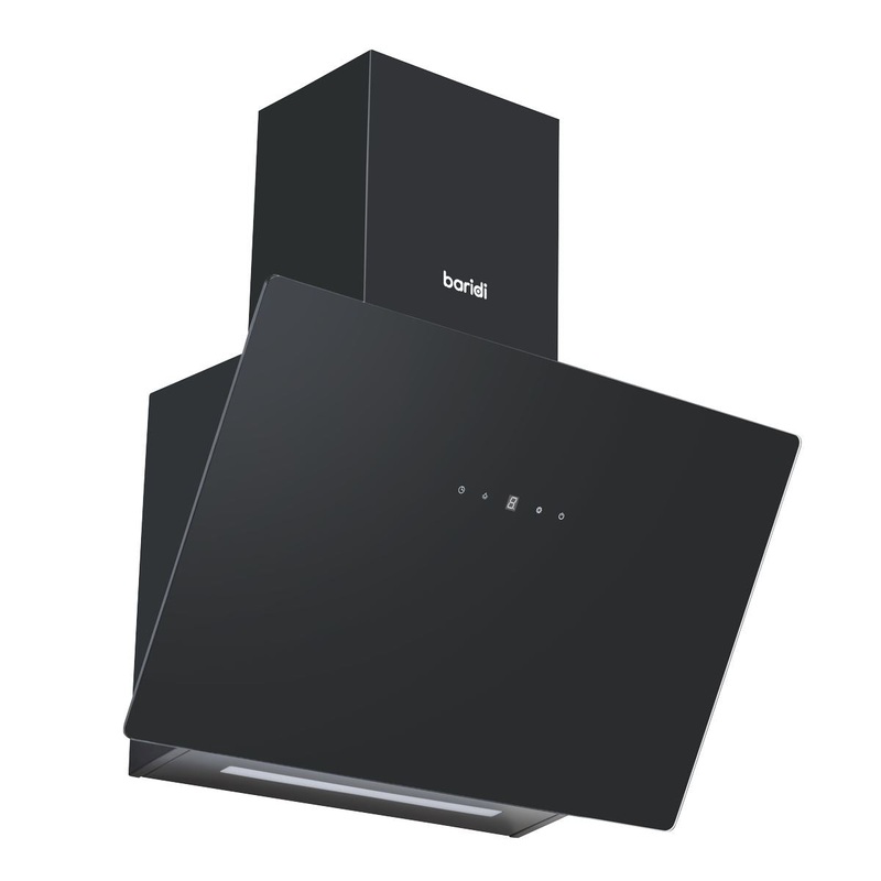 Baridi Angled Chimney Cooker Hood with Touch Controls & Carbon Filters 60cm - Black Glass
